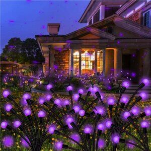 2Pack 20 LED Solar Purple Firefly Lights Waterproof Starburst Wind Swaying Light
